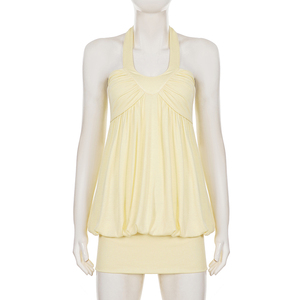 Robe Courte Moulante Froncée Style Vacances d'Été pour Femme, Col Halter Fille, Effet Bulle, Idéale Soirée Romantique - Product Image 6