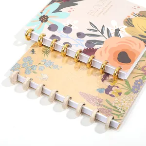 도매 대량 사용자 정의 쓰기 다채로운 페이지 꽃 디자인 디스크 바운드 저널 노트북 플래너