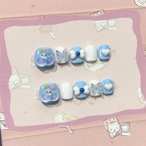 Vente en gros de 10 pièces de faux ongles 3D mignons <span class=keywords><strong>Hello</strong></span> <span class=keywords><strong>Kitty</strong></span>, faits à la main, en acrylique, à presser, pour enfants - Product Image 2