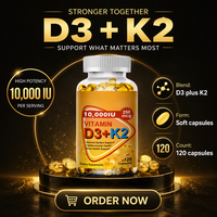 Capsules de vitamine D3 K2 en gélules molles 10000 UI 250 µg Complément alimentaire 120 unités Marque privée OEM ODM