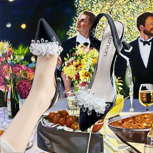 Sandalias de Verano Elegantes y Sensuales para Mujer, Diseño Francés Transparente con Punta en Pico, Tacón Fino de 7 cm, Correa Trasera y Pedrería - Product Image 2