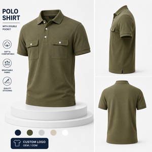 Camiseta Polo Personalizada con Doble Bolsillo para Hombre, Absorbente de Humedad, Transpirable, Uniforme de Trabajo, OEM ODM - Product Image 2