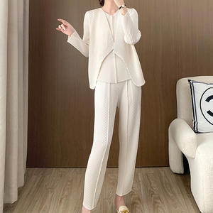 High Quality Solid <b>Ankle</b> 3-Piece Women's Casual Suits Miyake Pleated Eco-Friendly Breathable Designer Clothes Large Stock Fast - Product Image 4