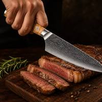 Ensemble de 7 couteaux de cuisine en acier damas martelé avec manche en bois d'olivier et mosaïque bleue pour la cuisine professionnelle