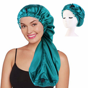 <span class=keywords><strong>Bonnet</strong></span> de nuit extra long en satin doux avec bouton pour tresses, dreadlocks et cheveux bouclés - Product Image 2