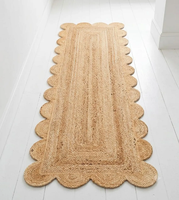 Boho Coastal Jute Runner Rug | Handmade Scalloped Border Floor Mat for Farmhouse Hallway Entryway Living Room Home Decor