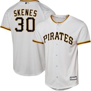 Maillot de joueur blanc pour jeunes des Pirates de Pittsburgh Paul Skenes, tailles 8-20, col de baseball, anti-humidité - Product Image 1