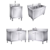 Kabinet wastafel ganda baja tahan karat tugas berat dengan pintu/laci, dapat disesuaikan, diperkuat