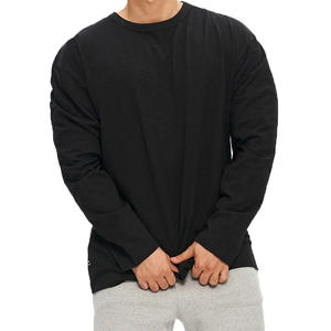 Camiseta de gimnasia de manga larga para hombre, respetuosa con el medio ambiente, básica, suave, negra, básica con estampado digital, hecha de poliéster/tejido de punto de algodón - Product Image 1