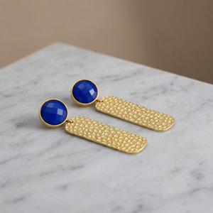 Pendientes de diseño único en forma de arquitectura hermosa chapados en oro con zafiro hidro piedras preciosas pendientes colgantes - Product Image 3