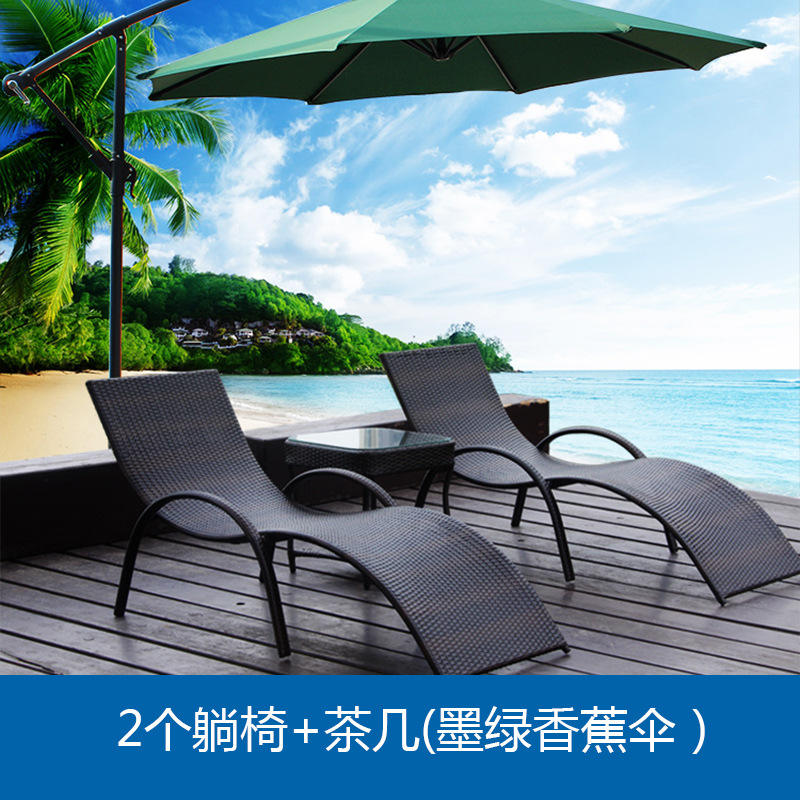 2 fauteuils inclinables + table basse-parapluie marron-vert