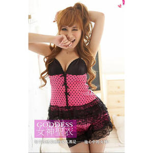 Sous-vêtements érotiques japonais et coréen mignon dames <span class=keywords><strong>Sexy</strong></span> chemise de nuit petit pyjama à pois jupe porte-jarretelles - Product Image 1