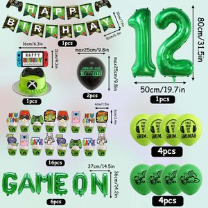 Wholesale Cool Green Video Game <strong>Birthday</strong> <strong>Decoration</strong> Boy 12 Years Gaming Foil Balloon <strong>Background</strong> Cake Topper Banner Set - Product Image 4