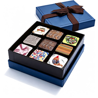 Boîte à chocolat avec nœud en ruban personnalisé, base et couvercle, boîte écologique avec couvercle, emballage cadeau en papier bleu marine pour bonbons en gros