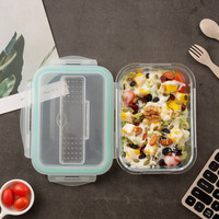 Boîte à lunch en verre borosilicate de haute qualité à bas prix pour les fabricants, récipient de stockage alimentaire avec couvercle en PP, étanche, sans BPA, avec couverts