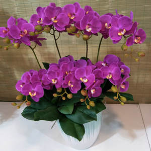 Film-bertekstur dua cabang <span class=keywords><strong>Mini</strong></span> <span class=keywords><strong>Phalaenopsis</strong></span>, bunga buatan pernikahan, dekorasi rumah sentuhan lembab - Product Image 4