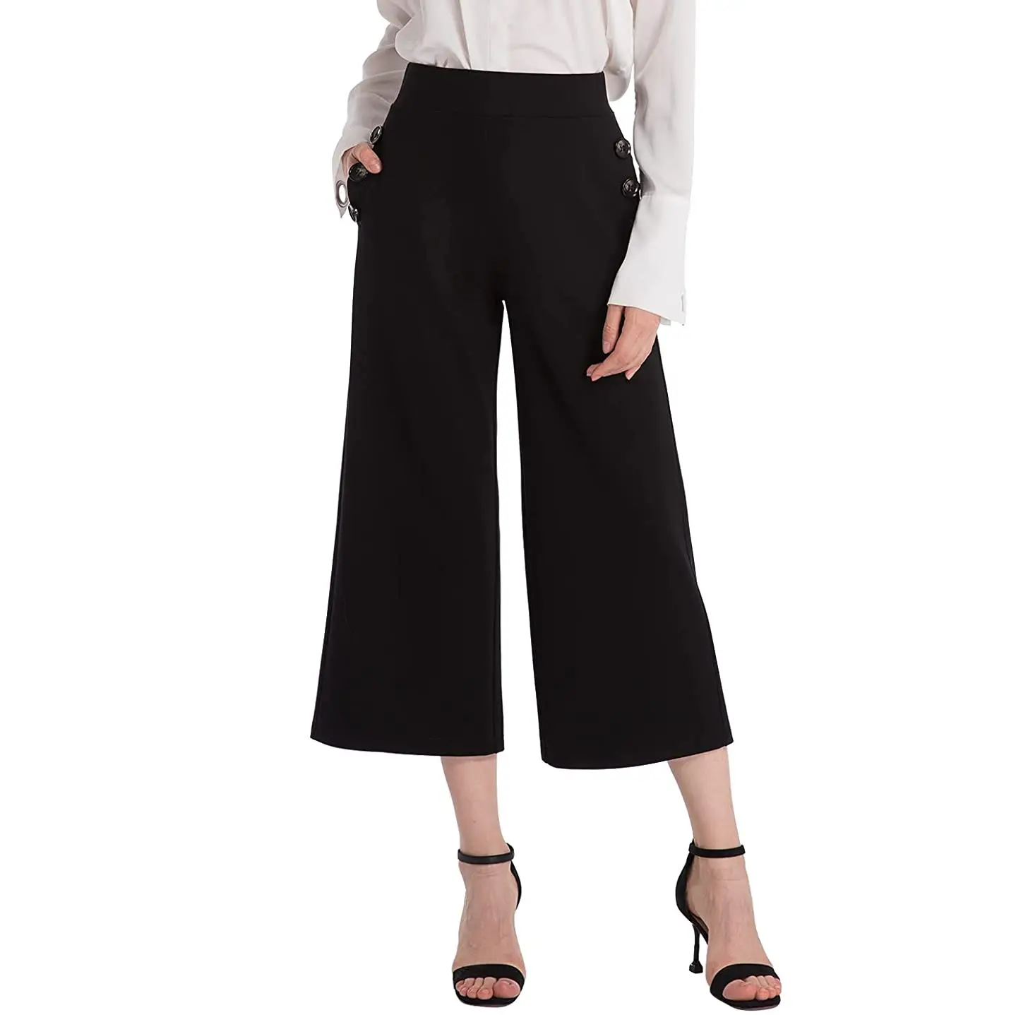 Black Wide Leg Pants with pockets for Female Business Casual Dress Pants Stretch High Waist casual and comfortable women's pants