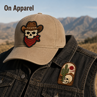 En gros, écussons brodés personnalisés de style western, motifs Chapeau de cowboy, Crâne, Taureau, Cactus, Désert, Botte de cowboy, Fer à cheval