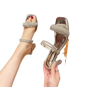 Sandales à talons confortables pour femmes de <span class=keywords><strong>7</strong></span> <span class=keywords><strong>cm</strong></span>, sandales à talons en cristal et strass, <span class=keywords><strong>escarpins</strong></span> transparents, talons blocs épais, pantoufles à talons, sandales à talons pour femmes - Product Image 3