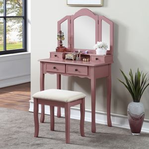 Juego de tocador de madera DB Sanlo con taburete, espejo ajustable, mesa de maquillaje, diseño tradicional, madera maciza de roble - Product Image 3