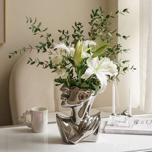 <span class=keywords><strong>Vase</strong></span> à fleurs en céramique argent buste tête Pots <span class=keywords><strong>visage</strong></span> en forme de Statue grecque art fleur support pour cadeaux maison bureau salon décor - Product Image 4