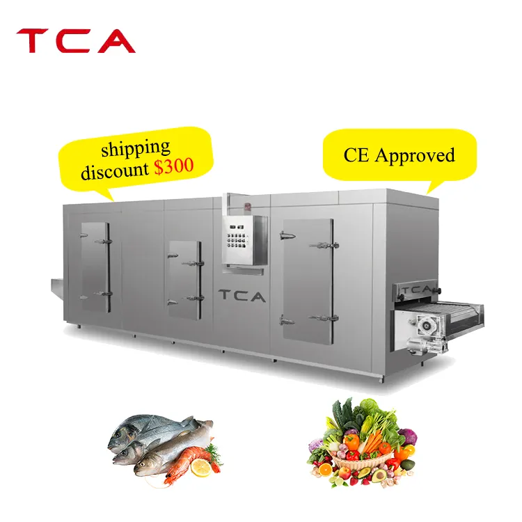 TCA 1000 Kg/h 언 물고기 IQF 갱도 빠른 어는 기계 물고기 등심 갱도 냉장고