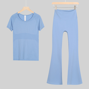 Conjunto Deportivo para Mujer Tallas Grandes - Ropa de Fitness Transpirable al por Mayor, Tops de Entrenamiento, Pantalones de Yoga, Leggings Sólidos con Logo Frontal - Product Image 3