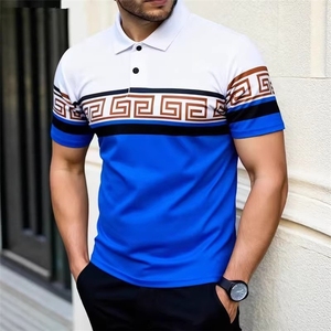 Chemise <span class=keywords><strong>Homme</strong></span> 2026 Nouveau Style Brillant à Manches Longues Géométrique Imprimé Numérique Col V Relevé Coupe Ajustée Style Fin Polyester Bambou - Product Image 4