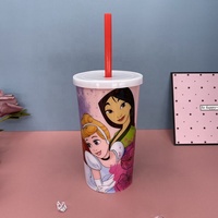 Gobelet en plastique réutilisable personnalisé avec paille et couvercle, design de dessin animé, 16 oz, gobelet à café 3D pour enfants
