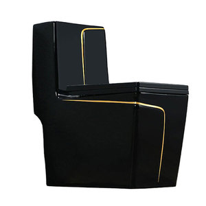 Hiện đại sang trọng vàng đen dòng gốm hình vuông sàn gắn tủ quần áo nước WC phòng tắm nhiều màu một mảnh nhà vệ sinh <span class=keywords><strong>commode</strong></span> - Product Image 3