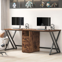 LEIENTE Bureau d'ordinateur moderne pour 2 personnes avec tiroir à dossiers, grand bureau double avec armoire de rangement pour bureau à domicile