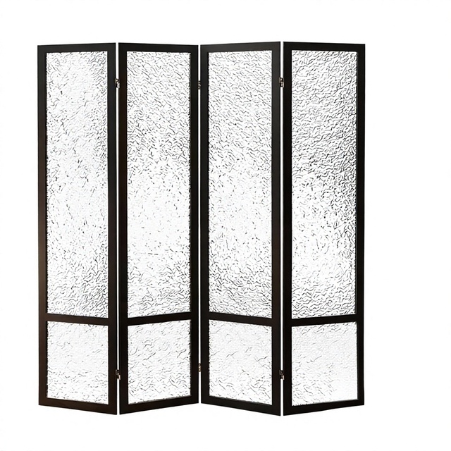 Double Hinged Lightweight Wood Room Divider Panel 67x63 Translucent Partition Wall 4 Panel Freestanding Folding Screen