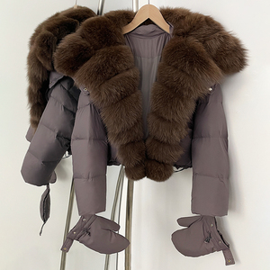 OFTBUY 2026 Nouvelle Veste Courte d'Hiver avec Gants Intégrés, Parka en Duvet de Canard Blanc 90%, Manteau Chaud pour <span class=keywords><strong>Femme</strong></span> avec Véritable Fourrure de Renard Naturelle, <span class=keywords><strong>Doudoune</strong></span> Rembourrée - Product Image 6