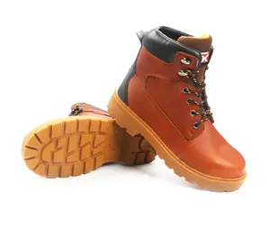 High quality work time waterproof full grain leather steel toecap fire fighting slip on rubber sole safety goodyear welted boots