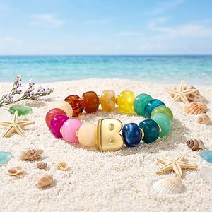 Bracelets et Joncs de Mode Faits Main avec Perles Lettres en Acrylique, Perles en Résine, Bracelets Jelly et Bijoux avec Perles Lettres Bulle - Product Image 1