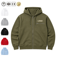 Sweat-shirt à capuche zippé vert olive brodé avec logo personnalisé, capuche à cordon, manches longues, poids du sweat-shirt entre 400-450g