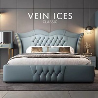 Meubles de chambre à coucher d'hôtel de luxe italien, lit king-size moderne et moelleux avec tiroir en velours, chevet en cuir design