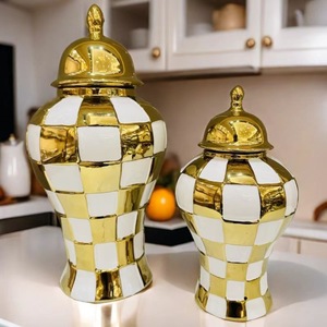 <span class=keywords><strong>Vase</strong></span> en céramique artisanal plaqué or moderne de luxe, pot de rangement décoratif pour table, pots à fleurs en porcelaine pour la maison et le salon - Product Image 3