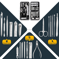 Ensemble de manucure personnalisé à étiquette privée, crème pour enlever les cuticules, 19 pièces, coupe-ongles, kit de pédicure avec étui de voyage luxueux noir