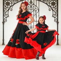 Costume de Flamenco Espagnol pour Femme, Style Bohème, 720 Degrés, en Polyester, Grande Jupe Évasée, pour Halloween et Fêtes de Carnaval, Modèle Assorti Famille