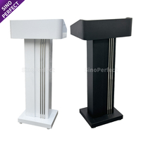 Podio de Lujo para Conferencias, Atril para Discursos en Hoteles y Banquetes, Púlpito de Acero Inoxidable Blanco y Dorado para Eventos y Bodas
