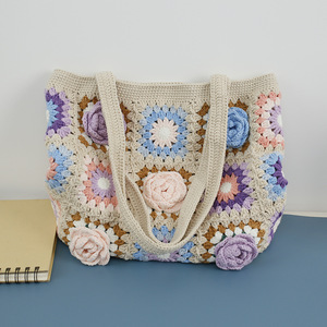 <span class=keywords><strong>Sac</strong></span> à main en <span class=keywords><strong>crochet</strong></span> fait main fleur cadeau grand-mère <span class=keywords><strong>sac</strong></span> carré pour femme fille - Product Image 1