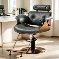 Chaise de salon moderne sur mesure d'usine OEM, chaise de barbier avec accoudoirs en bois et appui-tête réglable pour salon de coiffure, spa
