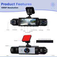 Cámara para Coche Podofo de 3.16'' con 4 Lentes, DVR 1080P, Cámara de Visión Trasera Izquierda y Derecha 480P, Grabación en Bucle, Visión Nocturna, Detección de Movimiento