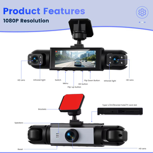 Cámara para Coche Podofo de 3.16'' con 4 Lentes, DVR 1080P, Cámara de Visión Trasera Izquierda y Derecha 480P, Grabación en Bucle, Visión Nocturna, Detección de Movimiento - Product Image 4