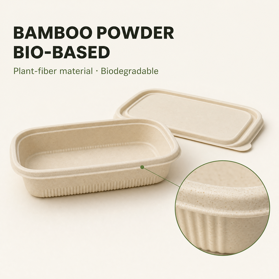 500ml Square Bamboo Fiber Lunch Box 208x132x38mm Eco Friendly Bio Based ...