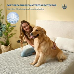 Protège-<span class=keywords><strong>matelas</strong></span> matelassé imperméable de qualité supérieure, anti-acariens, anti-urine, blanc, gris, beige, bleu - Product Image 3