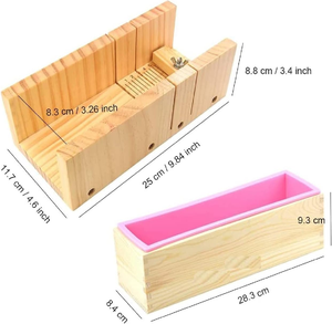 Wooden Soap Loaf Making <b>Mold</b> Set, Contains a Rectangle Silicone <b>Mold</b> with Wood Box + a Wooden Cutter Base + 2 Metal Cutters - Product Image 2