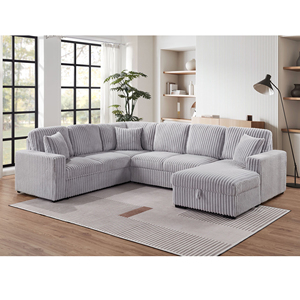 Juego de sofá estacionario moderno JS con almacenamiento de tela de pana, muebles de sala de estar de 3 plazas, sofá de esquina seccional - Product Image 2
