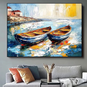 Impression faite à la main toile moderne 3D texturé mur Art abstrait paysage marin peintures de bateaux sur la plage - Product Image 5